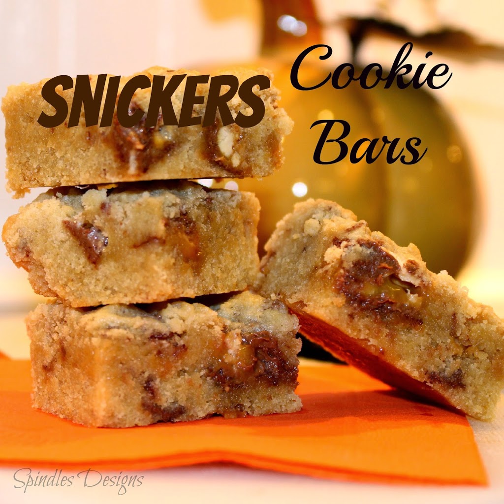 Snickers Cookie Bars at www.spindlesdesigns.com