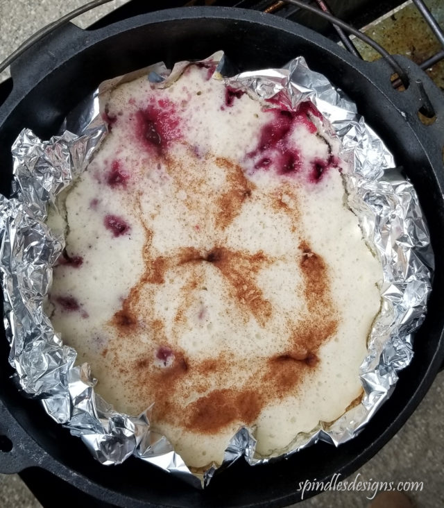 Dutch Oven Blackberry Huckleberry Cobbler Spindles Designs by Mary