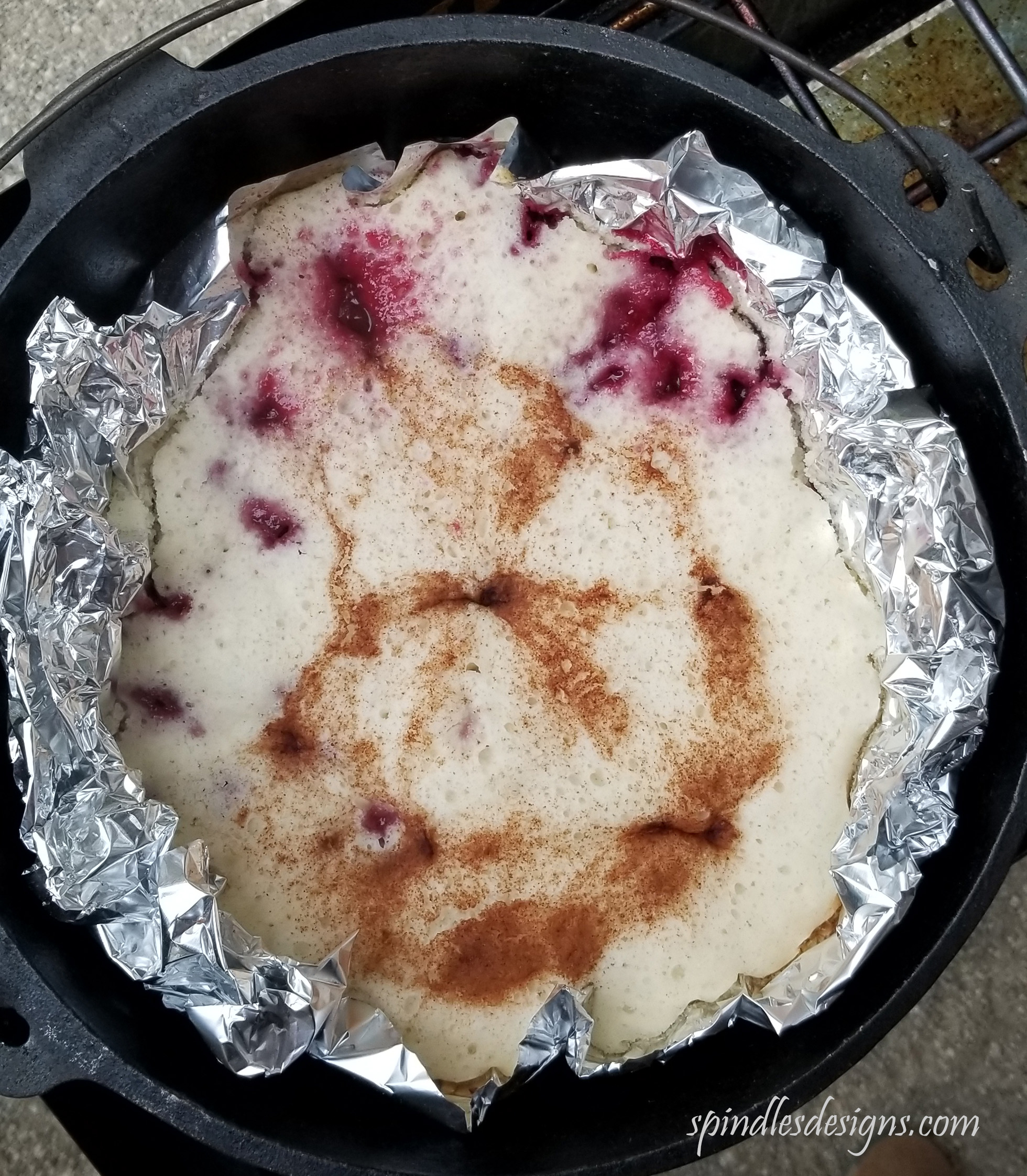 Dutch Oven Blackberry Huckleberry Cobbler Spindles Designs by Mary