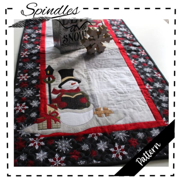 Snowman Caroler Applique & Pieced Table Runner Pattern – Bonus Tea Towel Applique Design
