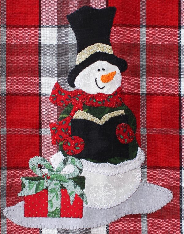 Snowman Caroler Applique & Pieced Table Runner Pattern – Bonus Tea Towel Applique Design - Image 3