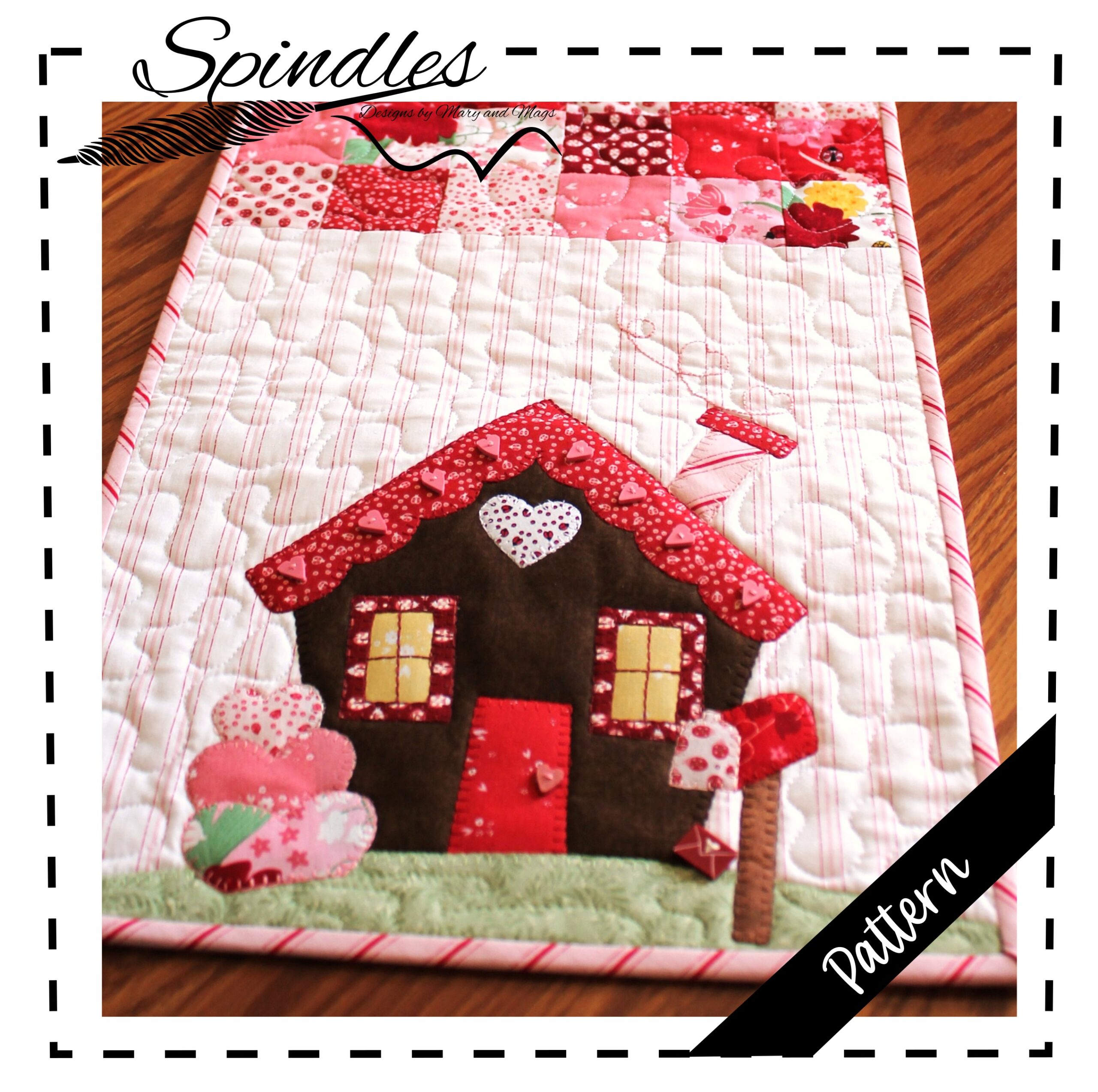 Valentines House Table Runner Pattern - Valentine Decor